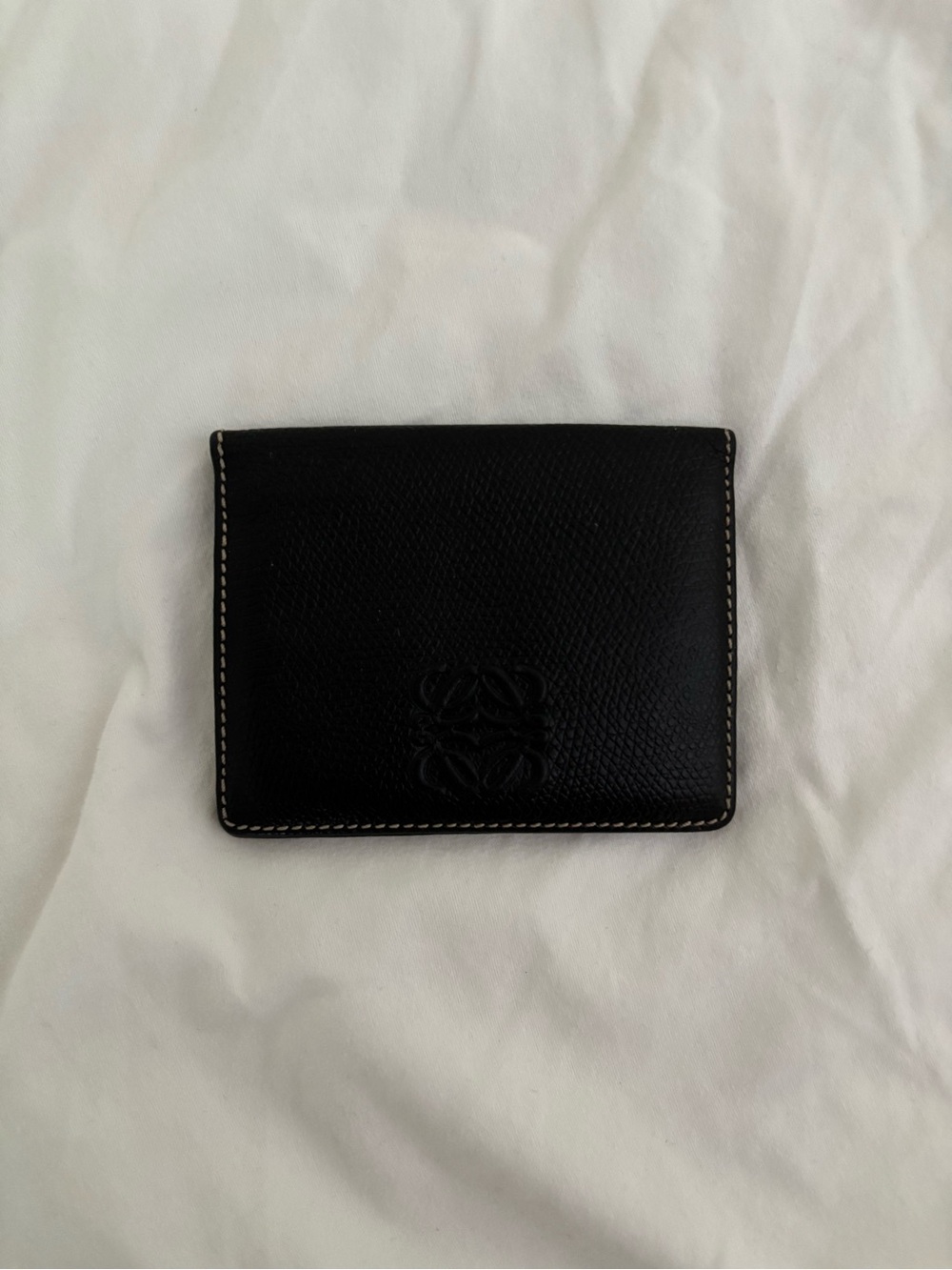 Black grained Loewe compact wallet